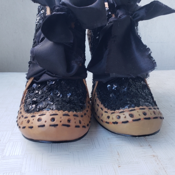 Irregular Choice Abigails Party Retro Heels tan leather & black sequins 7 - Picture 5 of 14